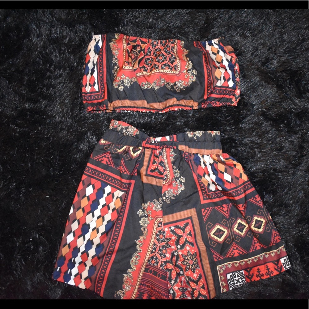 Two Piece Tube Top and High Waisted Short Set
